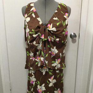 Brown Floral V-neck Tankini 2 Pc Swimsuit